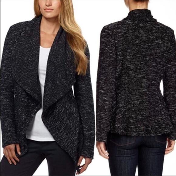 BNCI by Blanc Noir Tweed Drape Front Shawl Collar Cardigan Sweater Size Small - Picture 1 of 13